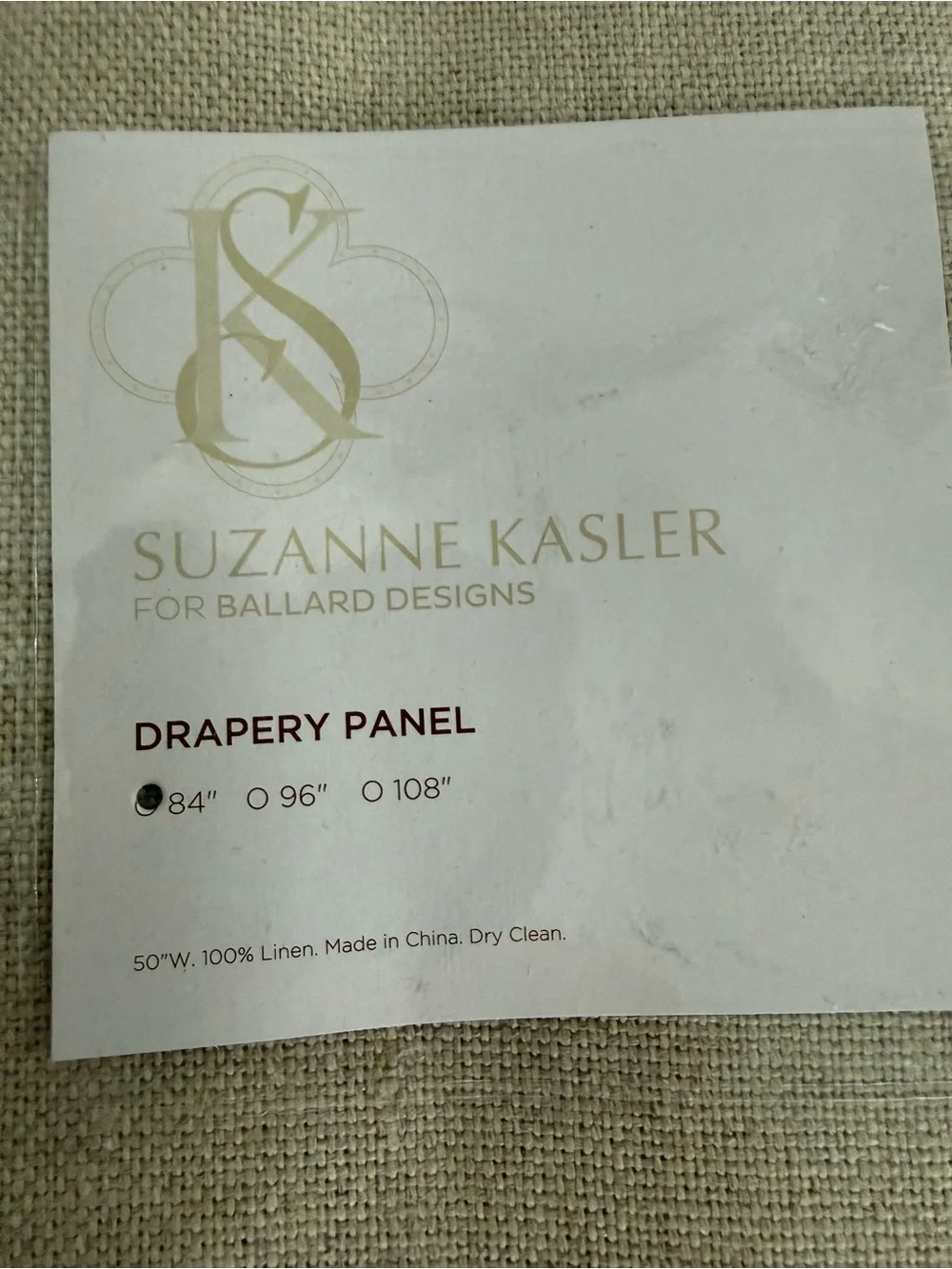 Suzanne Kasler for Ballard Designs 50x84” Drapery Panel Linen Flax 13oz SK Sig.
